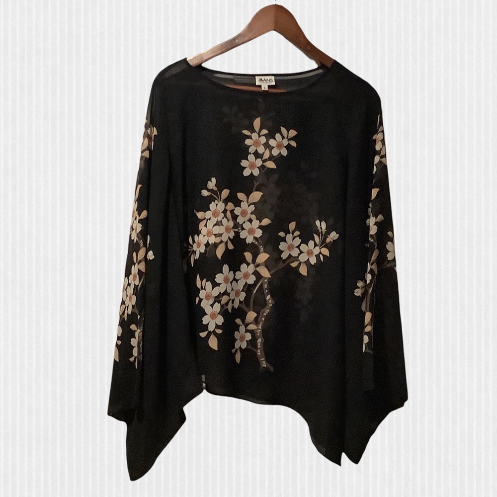 Dolce & Gabbana Jeans Sheer Black & Floral Asymmetrical Top Large